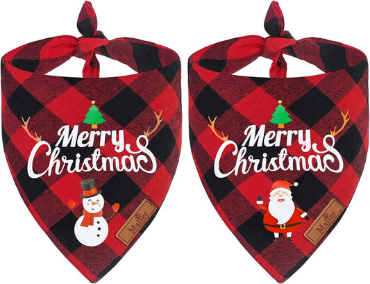 2 Pack Christmas Dog Bandana, Classic Red Green Buffalo Plaid Dog Bandana Pets Scarf Triangle Bibs Kerchief Set Pet Costume Outfit Accessories for Small Medium Large Dogs Cats Pets (Large)